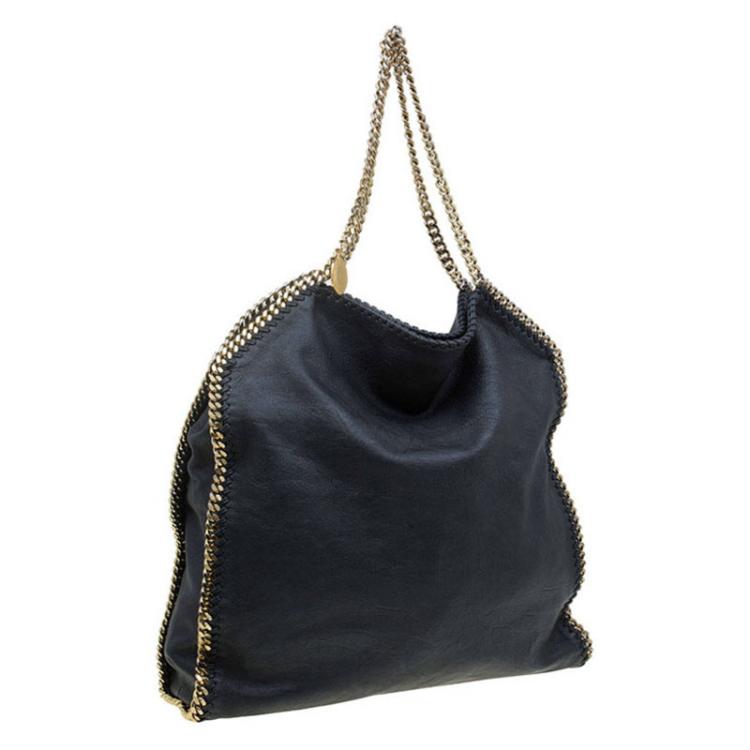 Pre Owned Stella McCartney Black Faux Leather Large Falabella Tote