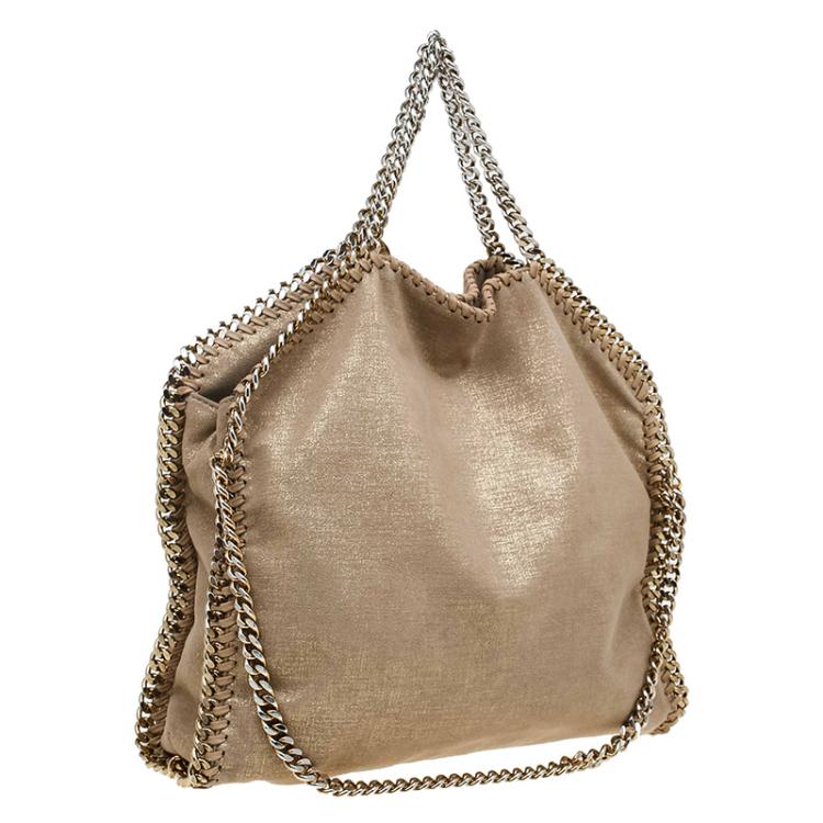 Pre Owned Stella McCartney Gold Faux Suede Small Falabella Tote