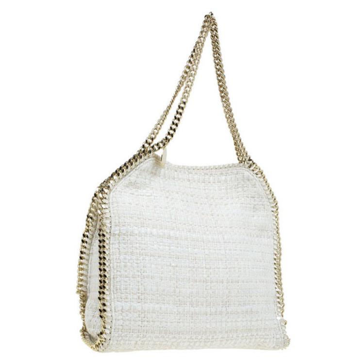 Pre Owned Stella McCartney Beige Woven Glitter Fabric Small Falabella Tote