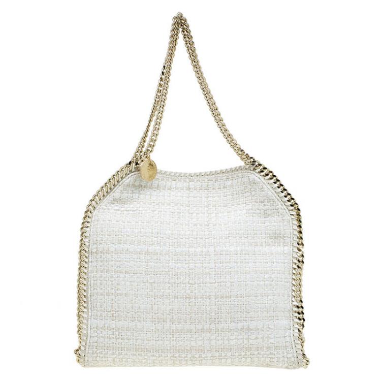 Pre Owned Stella McCartney Beige Woven Glitter Fabric Small Falabella Tote