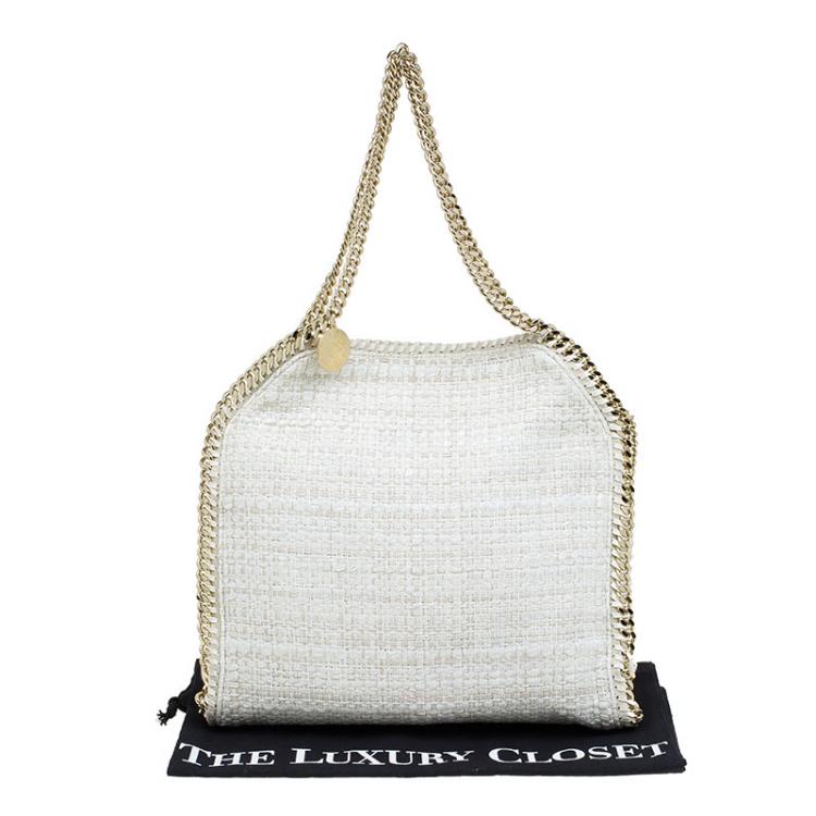 Pre Owned Stella McCartney Beige Woven Glitter Fabric Small Falabella Tote