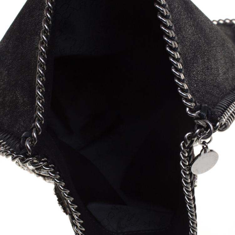 Pre Owned Stella McCartney Black Faux Leather Crystal Embellished Foldover Clutch
