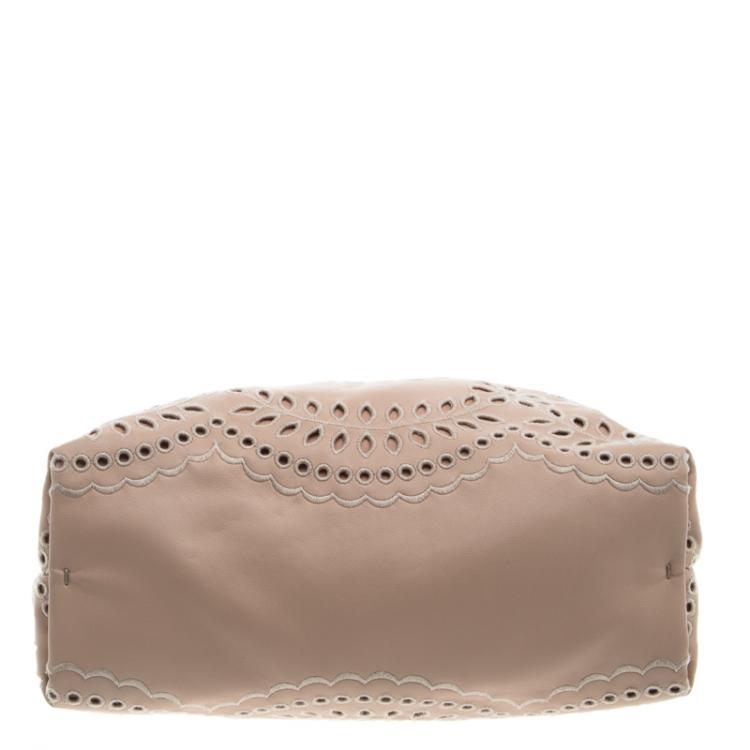 Pre Owned Stella McCartney Beige Faux Leather Eyelet Noma Bucket Bag