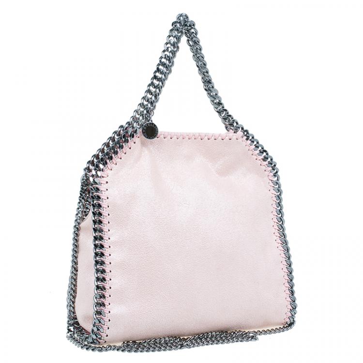 Pre Owned Stella McCartney Metallic Pink Faux Leather Mini Falabella Tote Bag