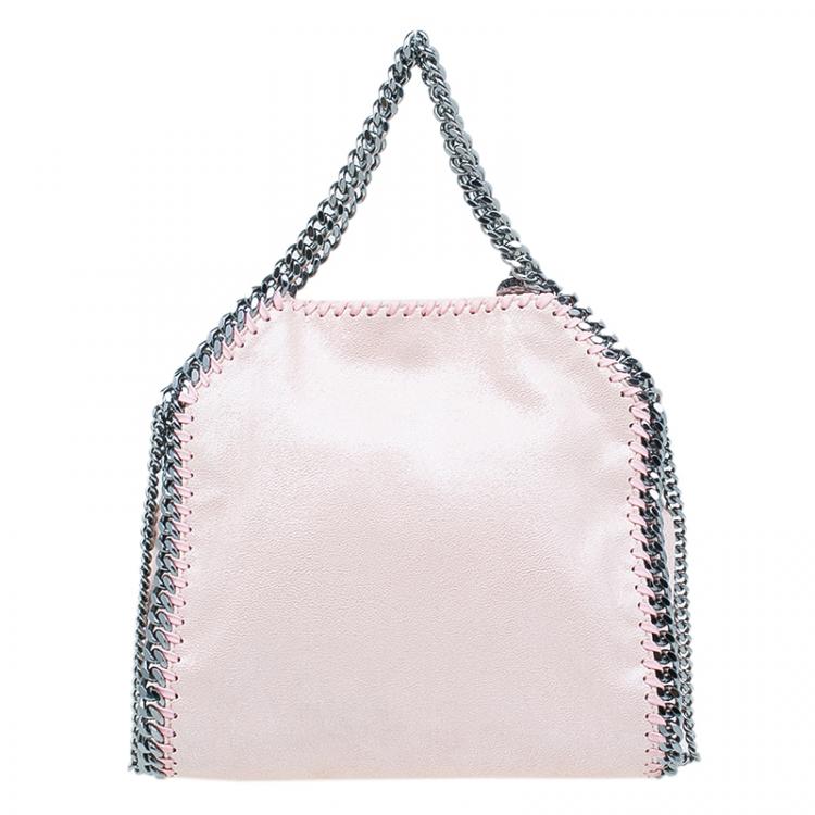 Pre Owned Stella McCartney Metallic Pink Faux Leather Mini Falabella Tote Bag