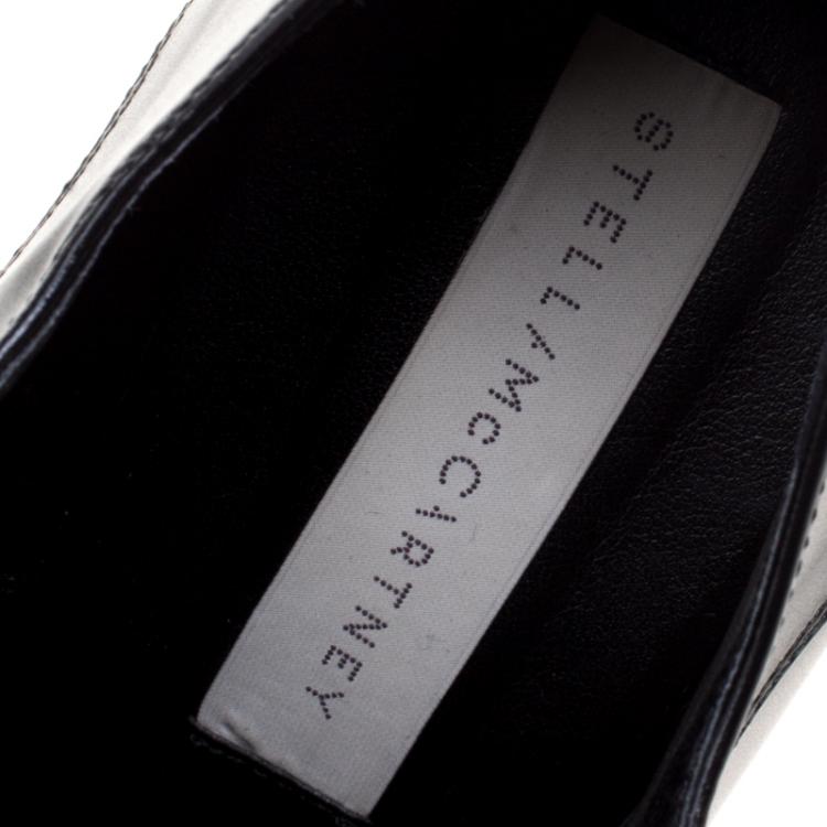 Pre Owned Stella McCartney Black Faux Leather Leana Wooden Wedge Lace-Up Oxfords Size 38