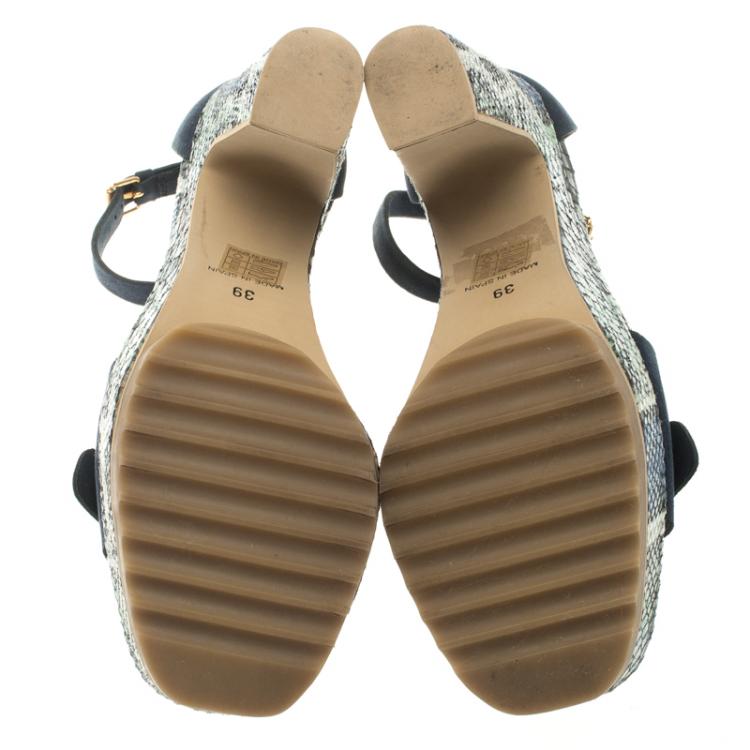 Pre Owned Stella McCartney Blue Faux Suede and Python Print Platform Ankle Strap Sandals Size 39