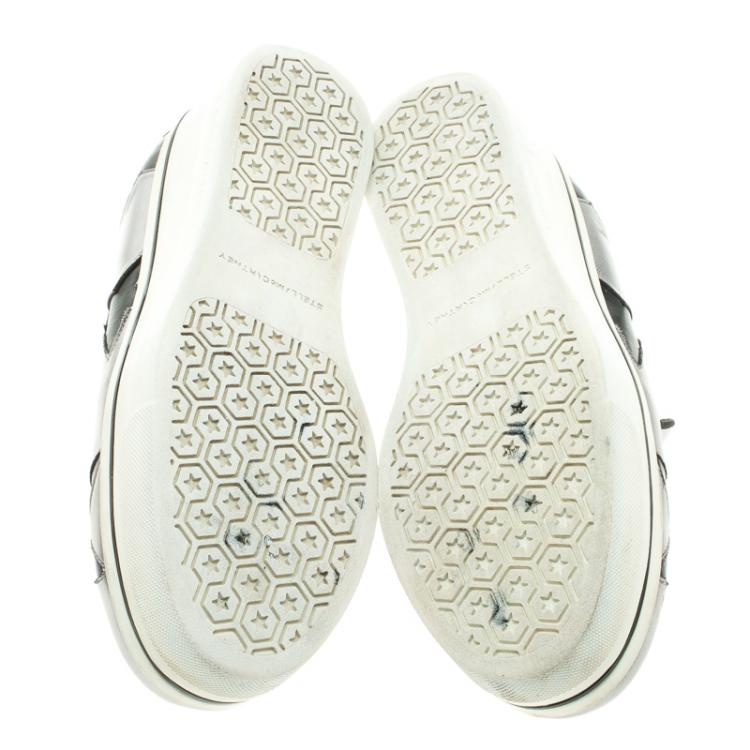 Pre Owned Stella McCartney Grey Metallic Faux Leather Binx Star Platform Slip On Sneakers Size 38