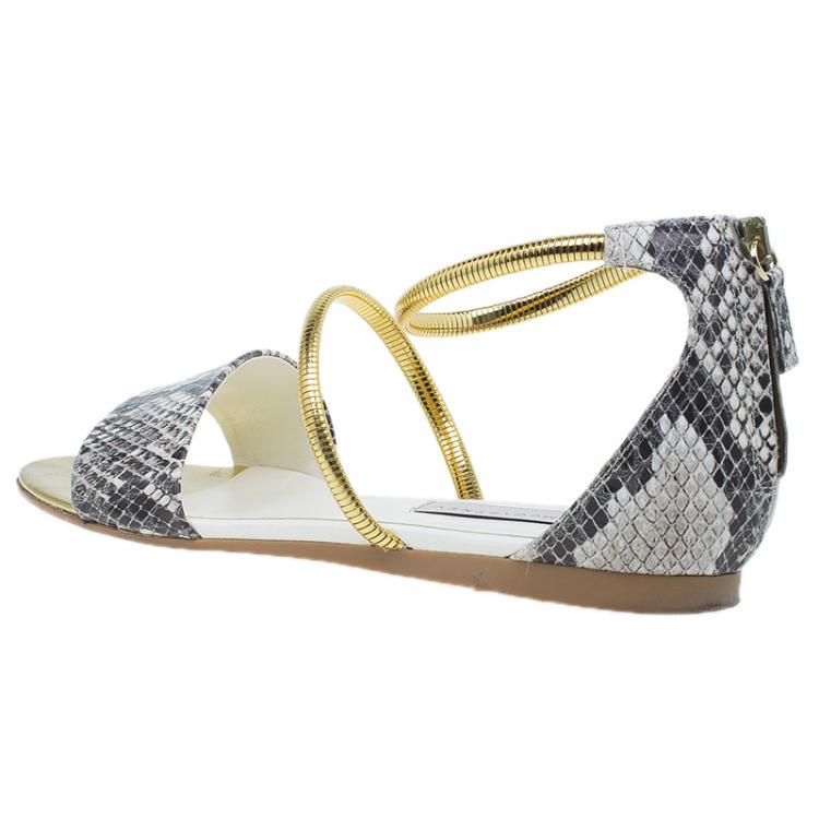 Pre Owned Stella McCartney Faux Python Chain Detail Flat Sandals Size 38.5