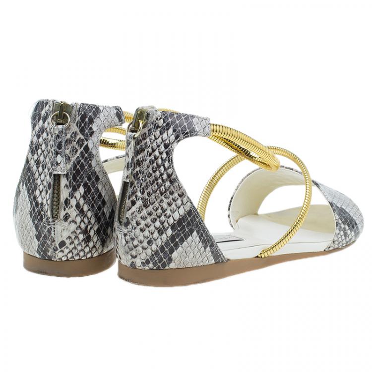 Pre Owned Stella McCartney Faux Python Chain Detail Flat Sandals Size 38.5
