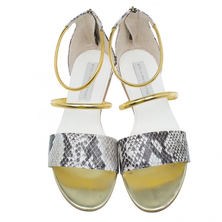 Pre Owned Stella McCartney Faux Python Chain Detail Flat Sandals Size 38.5
