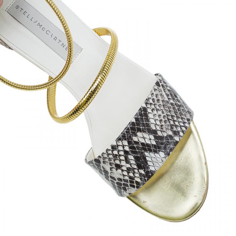 Pre Owned Stella McCartney Faux Python Chain Detail Flat Sandals Size 38.5