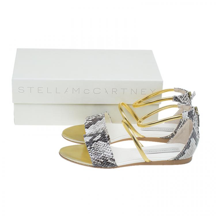 Pre Owned Stella McCartney Faux Python Chain Detail Flat Sandals Size 38.5
