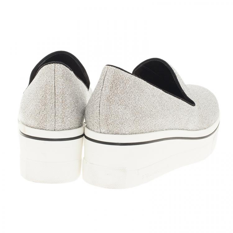 Pre Owned Stella McCartney Silver Glitter Binx Platform Slip On Skate Shoes Size 39