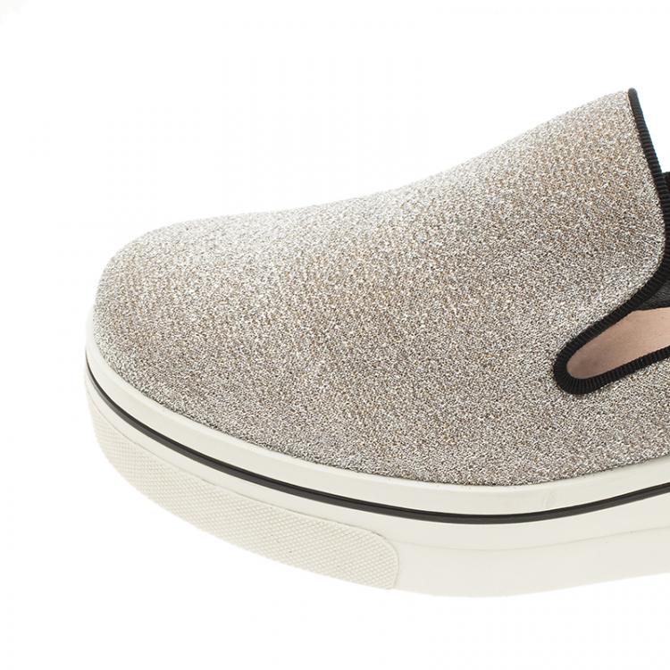 Pre Owned Stella McCartney Silver Glitter Binx Platform Slip On Skate Shoes Size 39