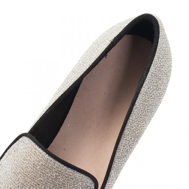 Pre Owned Stella McCartney Silver Glitter Binx Platform Slip On Skate Shoes Size 39