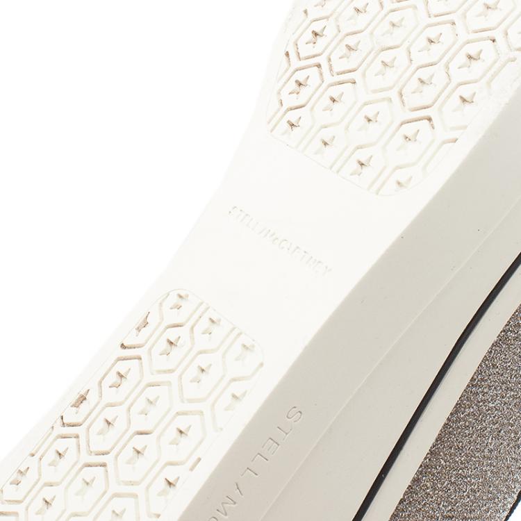 Pre Owned Stella McCartney Silver Glitter Binx Platform Slip On Skate Shoes Size 39