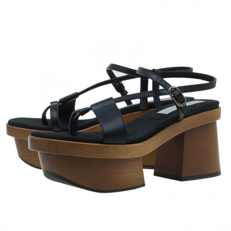 Pre Owned Stella McCartney Black Leather Altea Platform Sandals Size 36