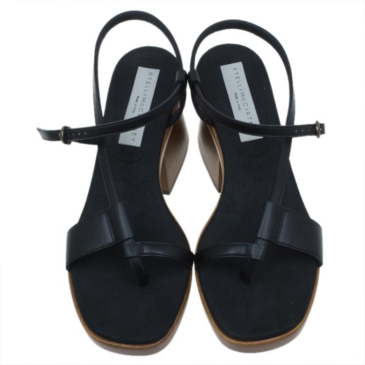 Pre Owned Stella McCartney Black Leather Altea Platform Sandals Size 36