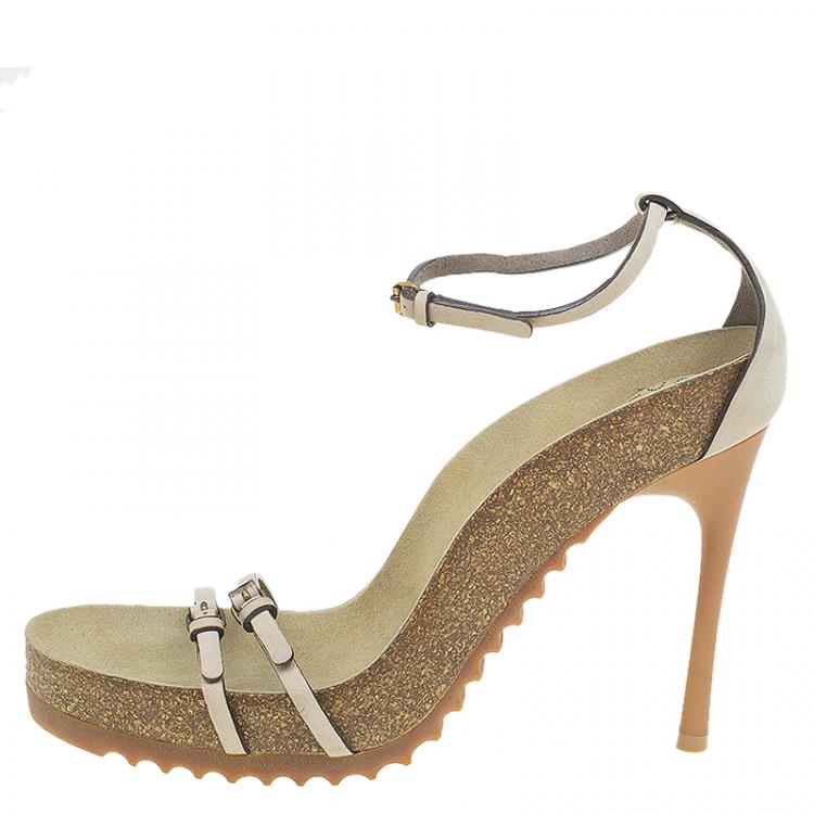 Pre Owned Stella McCartney Beige Cork Double Buckle Strap Sandals Size 38