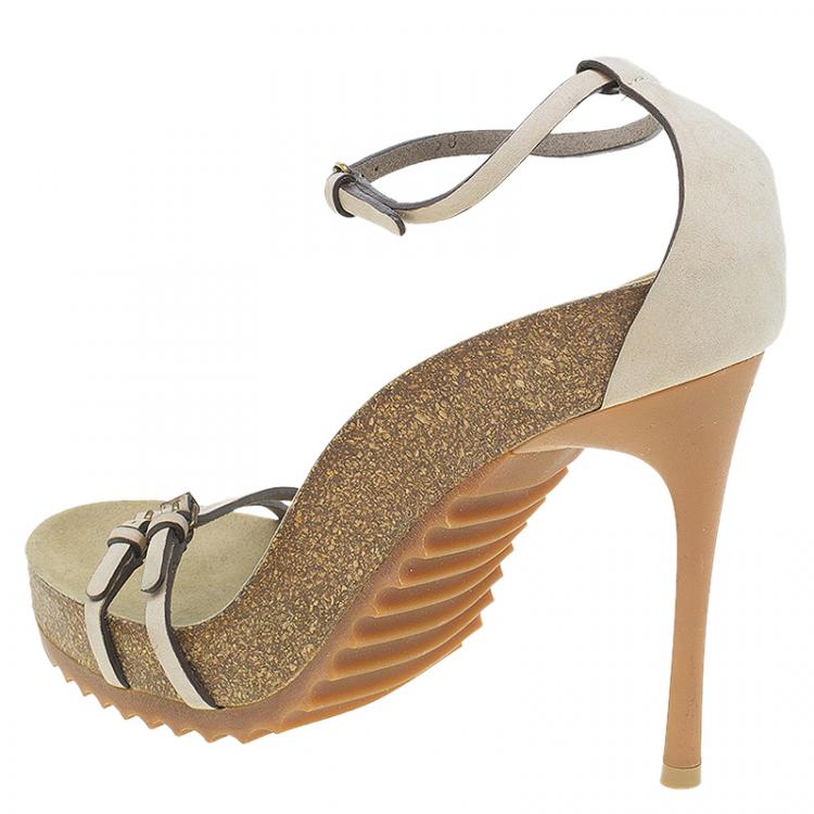 Pre Owned Stella McCartney Beige Cork Double Buckle Strap Sandals Size 38