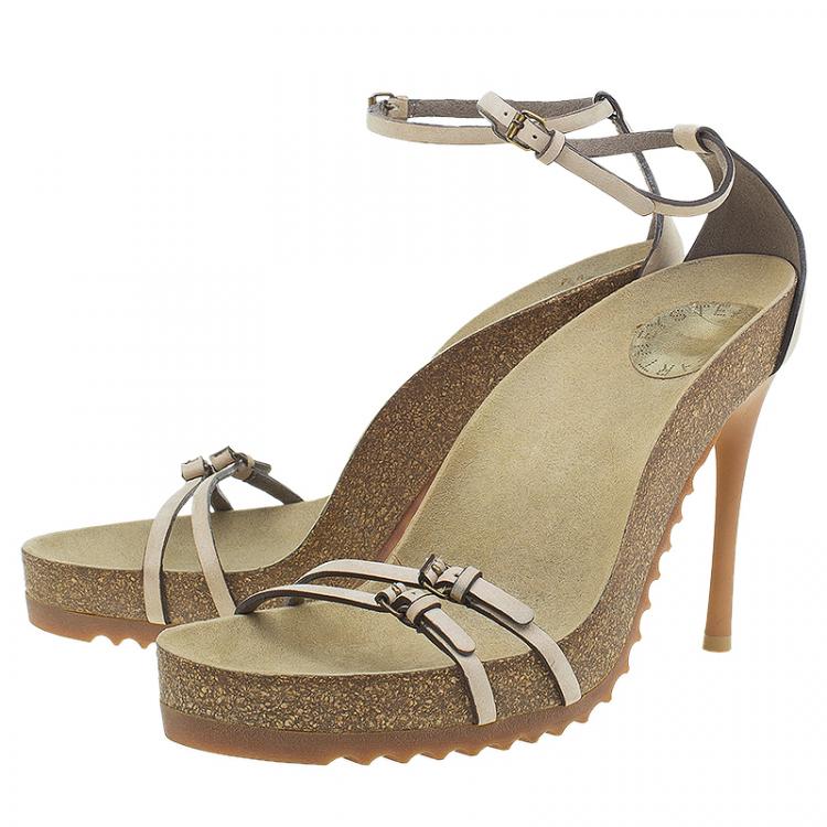 Pre Owned Stella McCartney Beige Cork Double Buckle Strap Sandals Size 38