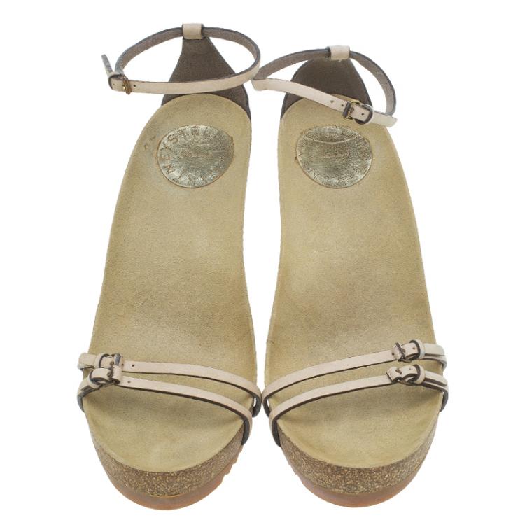 Pre Owned Stella McCartney Beige Cork Double Buckle Strap Sandals Size 38