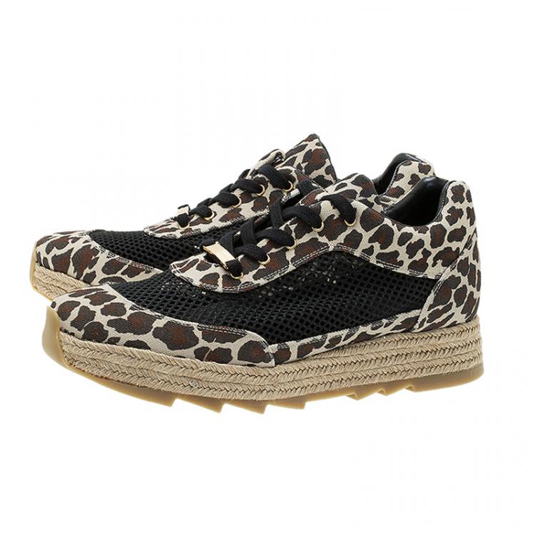 Pre Owned Stella McCartney Leopard Print Canvas and Mesh Espadrille Sneakers Size 39 