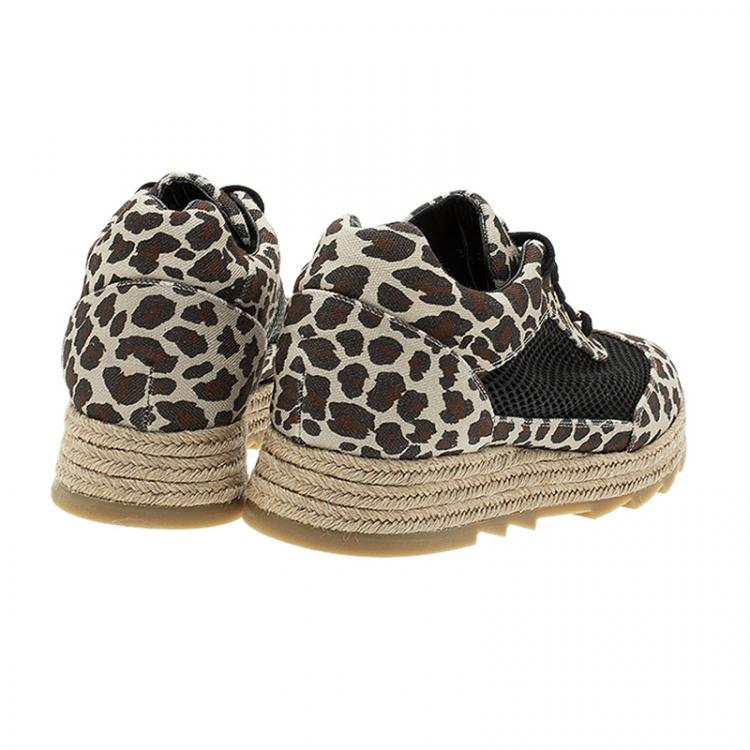 Pre Owned Stella McCartney Leopard Print Canvas and Mesh Espadrille Sneakers Size 39 