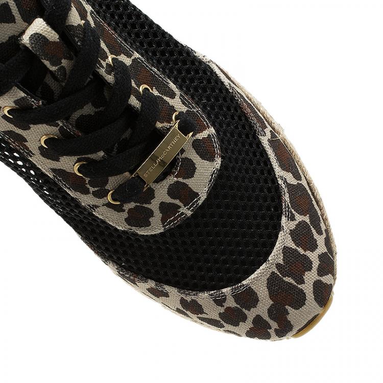 Pre Owned Stella McCartney Leopard Print Canvas and Mesh Espadrille Sneakers Size 39 