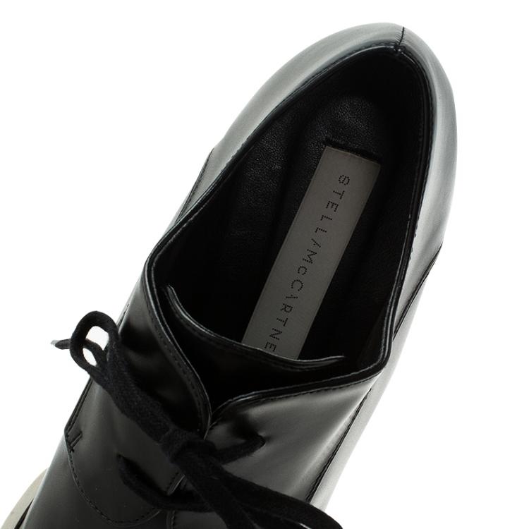 مملوكة مسبقًا Stella McCartney Black Faux Leather Leana Wooden Wedge Lace-Up Oxfords Size 38
