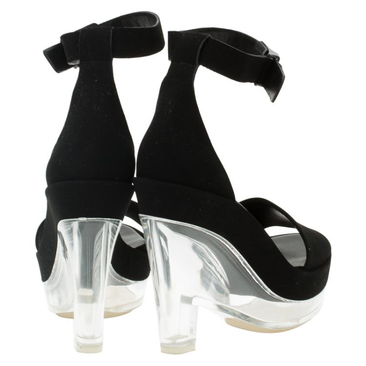 Pre Owned Stella McCartney Black Faux Suede Ankle Strap Platform Wedge Sandals Size 37