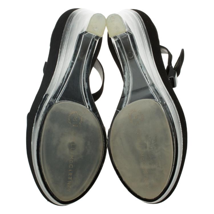 Pre Owned Stella McCartney Black Faux Suede Ankle Strap Platform Wedge Sandals Size 37