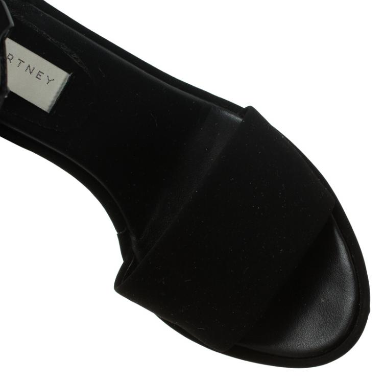 Pre Owned Stella McCartney Black Faux Suede Ankle Strap Platform Wedge Sandals Size 37