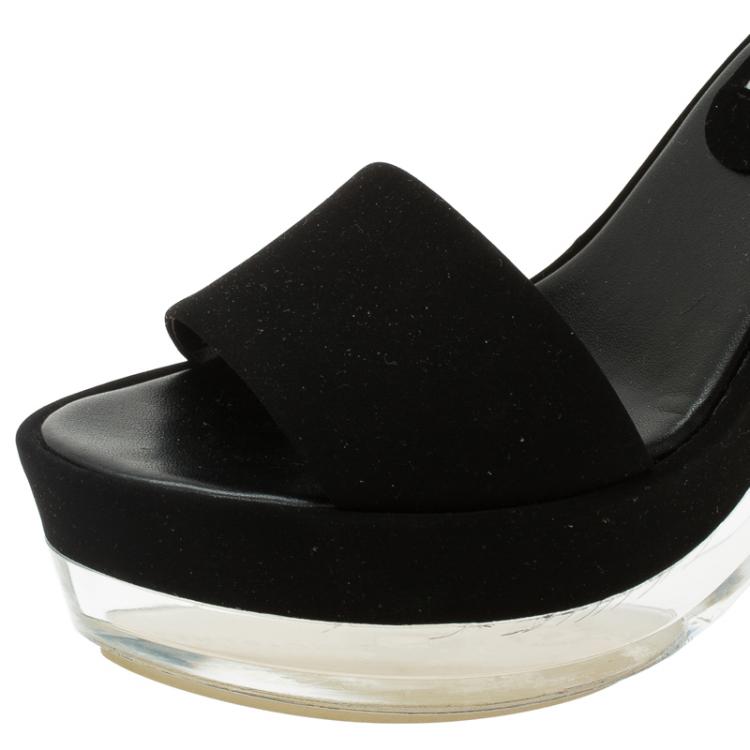 Pre Owned Stella McCartney Black Faux Suede Ankle Strap Platform Wedge Sandals Size 37