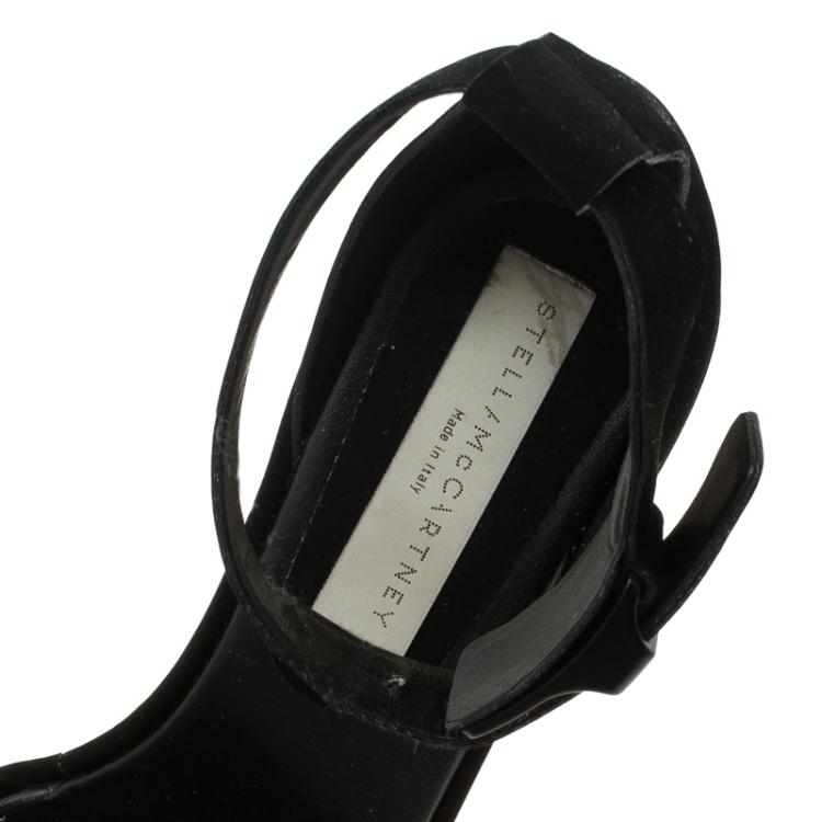 Pre Owned Stella McCartney Black Faux Suede Ankle Strap Platform Wedge Sandals Size 37