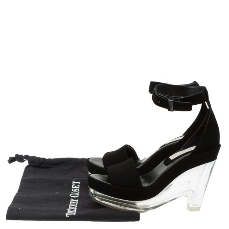 Pre Owned Stella McCartney Black Faux Suede Ankle Strap Platform Wedge Sandals Size 37