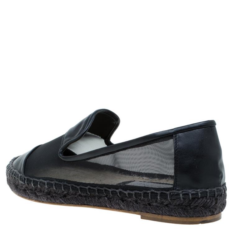 Pre Owned Stella McCartney Black Faux Leather and Mesh Sheer Panel Espadrilles Size 38