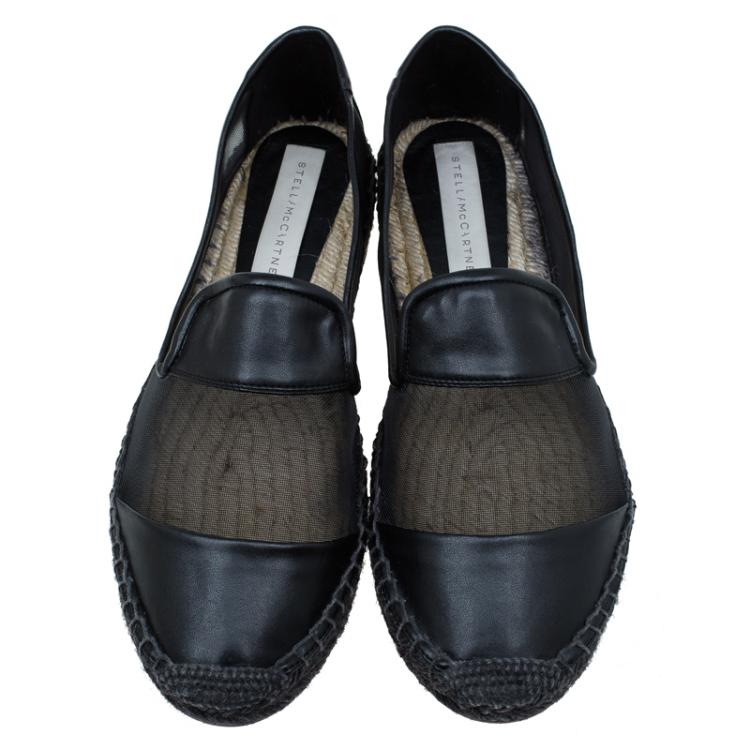 Pre Owned Stella McCartney Black Faux Leather and Mesh Sheer Panel Espadrilles Size 38