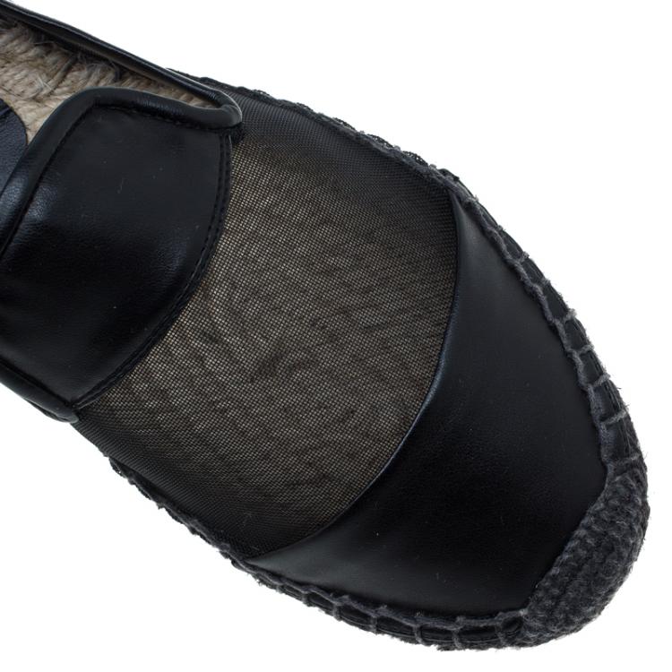 Pre Owned Stella McCartney Black Faux Leather and Mesh Sheer Panel Espadrilles Size 38