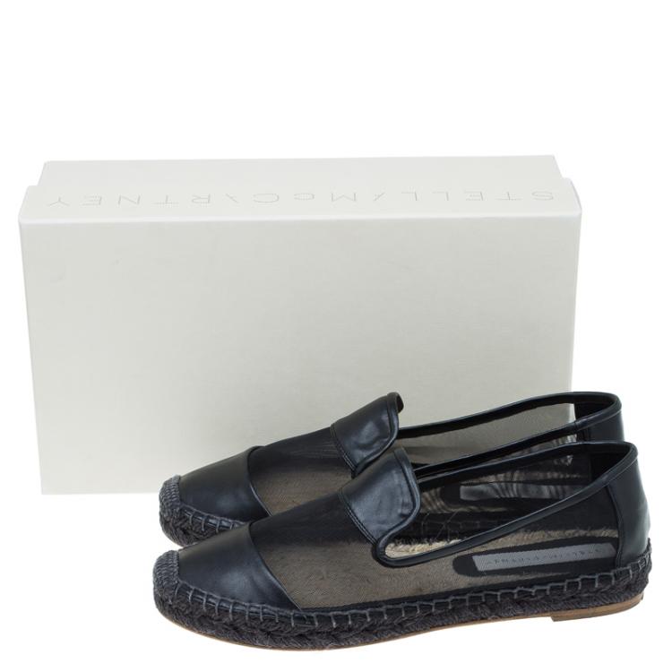 Pre Owned Stella McCartney Black Faux Leather and Mesh Sheer Panel Espadrilles Size 38