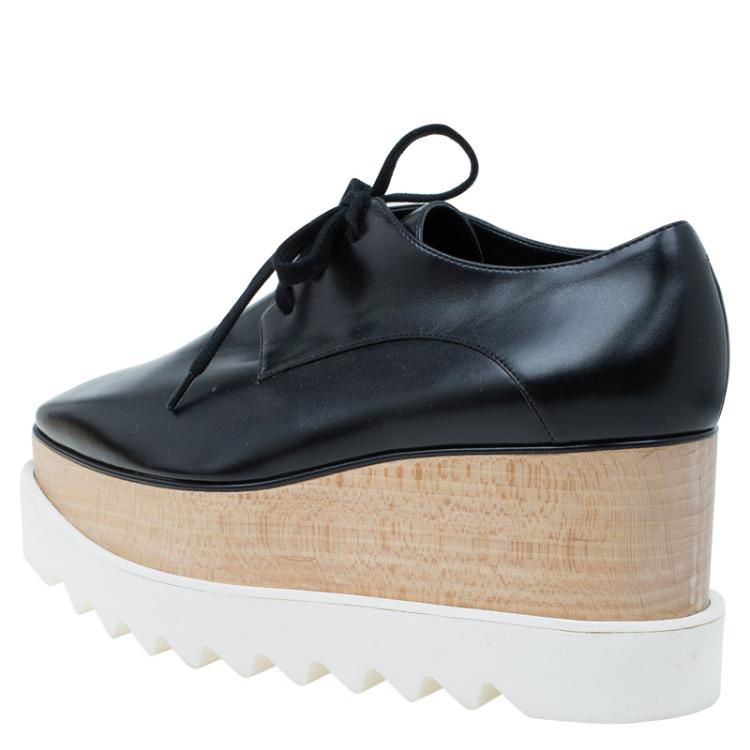 Pre Owned Stella McCartney Black Faux Leather Elyse Platform Derby Size 36.5