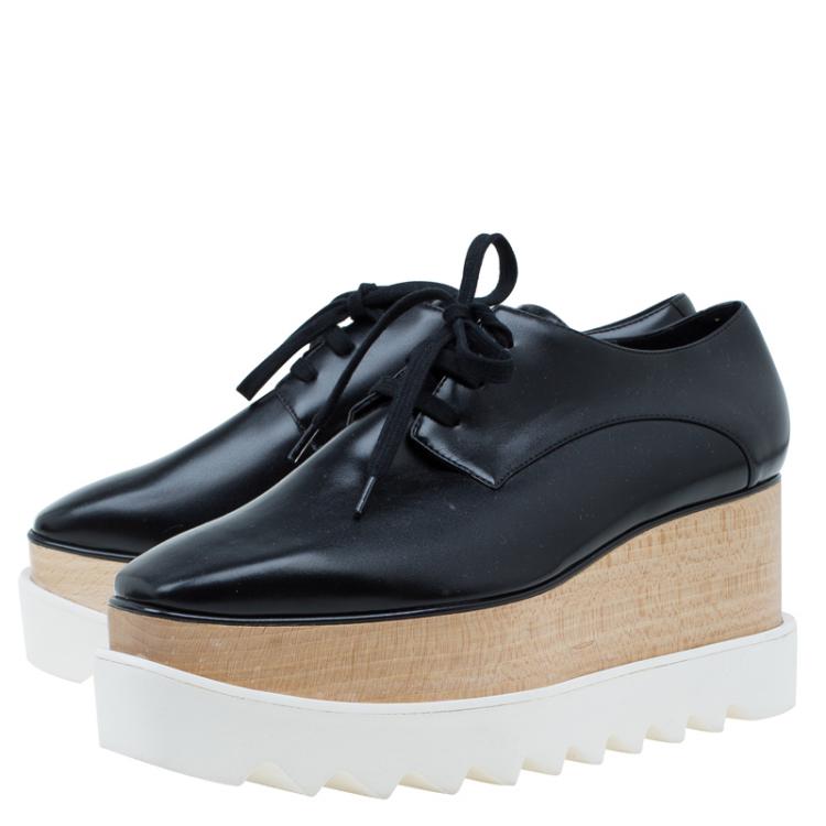 Pre Owned Stella McCartney Black Faux Leather Elyse Platform Derby Size 36.5