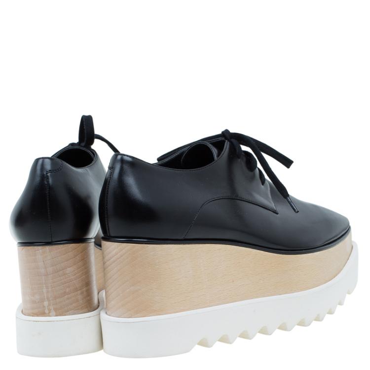 Pre Owned Stella McCartney Black Faux Leather Elyse Platform Derby Size 36.5
