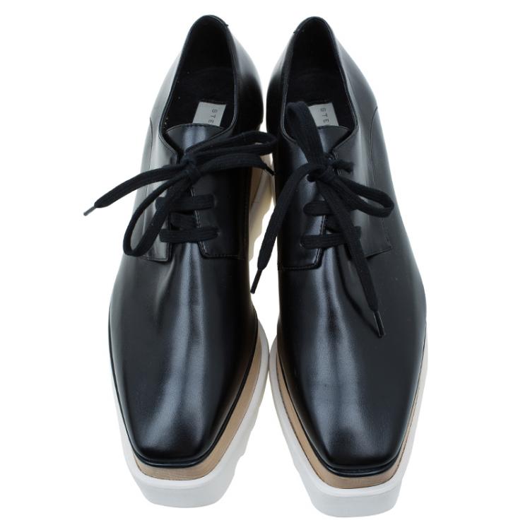 Pre Owned Stella McCartney Black Faux Leather Elyse Platform Derby Size 36.5