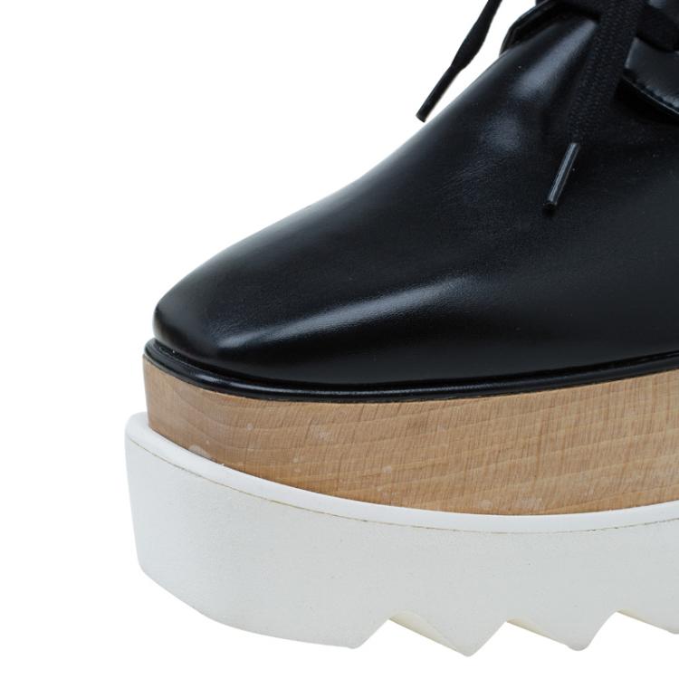 Pre Owned Stella McCartney Black Faux Leather Elyse Platform Derby Size 36.5