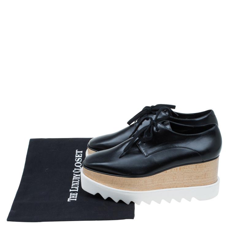 Pre Owned Stella McCartney Black Faux Leather Elyse Platform Derby Size 36.5