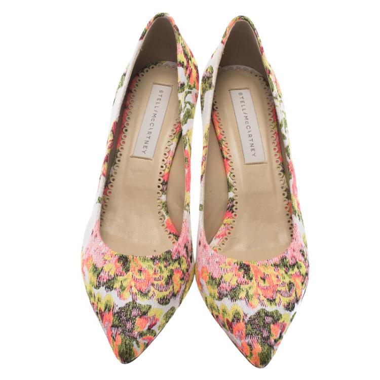 Pre Owned Stella McCartney Pink Floral Jacquard Gwen Pointed Toe Pumps Size 38.5