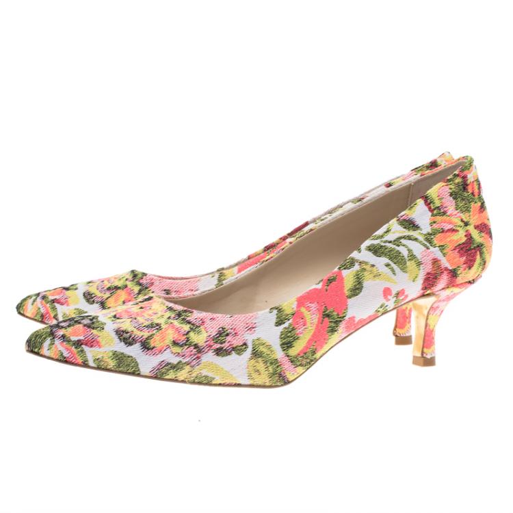 Pre Owned Stella McCartney Pink Floral Jacquard Gwen Pointed Toe Pumps Size 38.5