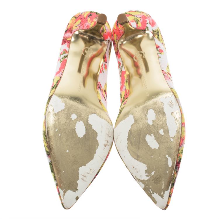 Pre Owned Stella McCartney Pink Floral Jacquard Gwen Pointed Toe Pumps Size 38.5